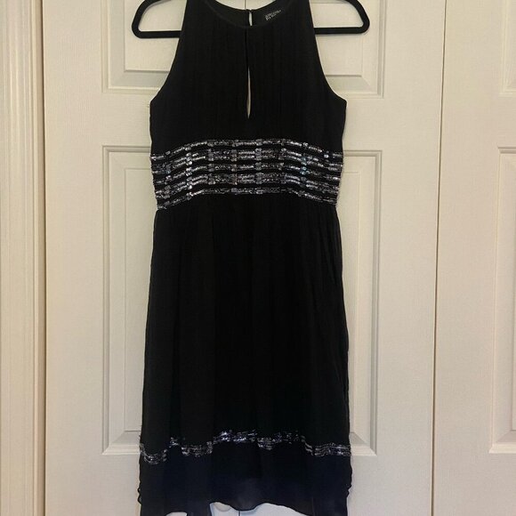 Adrianna Papell Vintage Silk Black Evening Cocktail Dress, Beaded + Sequins, 10 - Picture 1 of 10